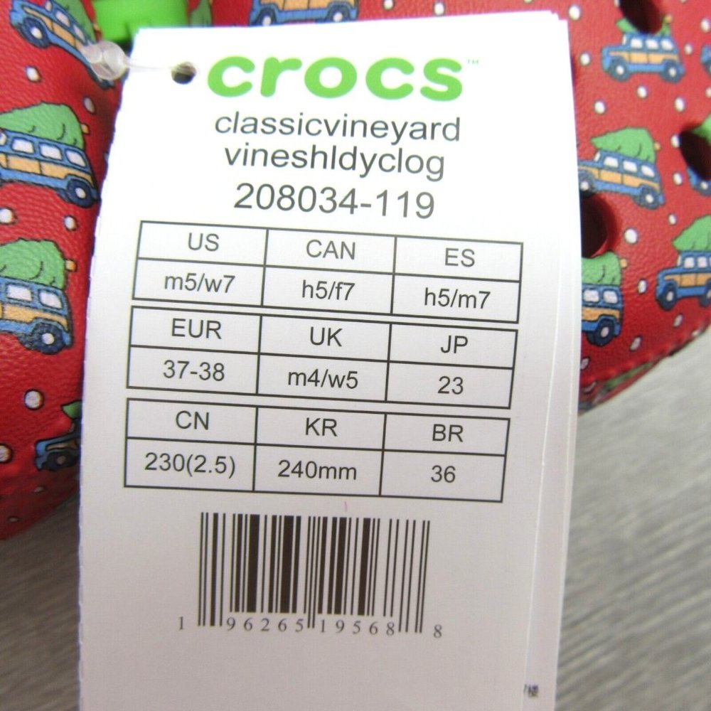 Crocs Vineyard Vines Christmas Holiday Red Classic Clog Size M5/W7 NEW - Picture 12 of 12